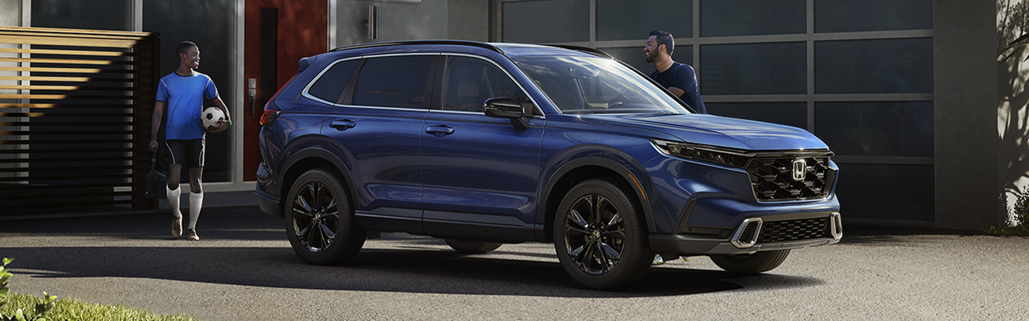 2024 Honda CR-V Hybrid Specs  side front in blue colour 