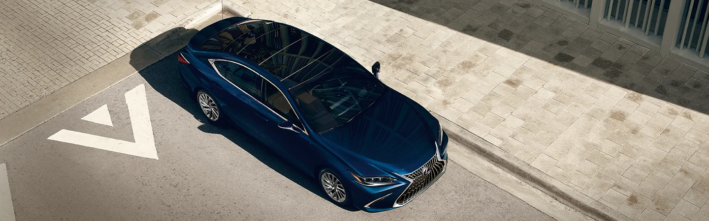 overhead view of blue 2025 Lexus ES Hybrid in Montgomery AL