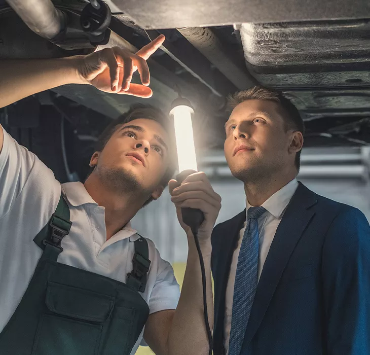 Technician servicing a vehicle