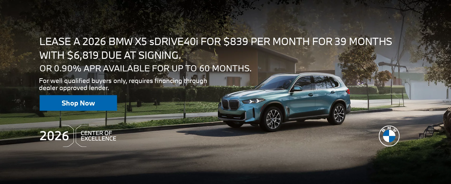 2026 BMW X5 sDRIVE40i LEASE FOR $839 PER MONTH FOR 39 MONTHS WITH $6,819 DUE AT SIGNING. OR 0.90% APR FOR UP T0 60 MONTHS.
