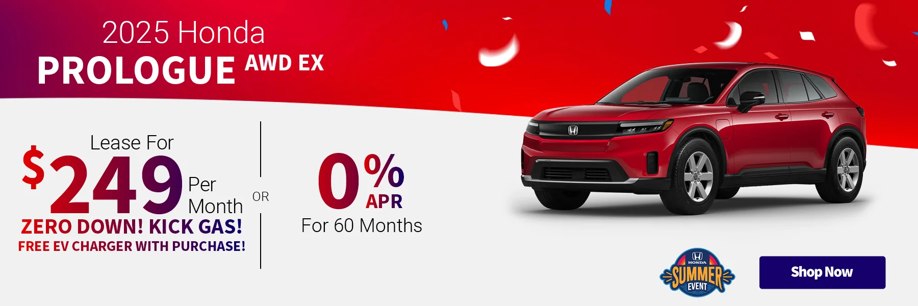 2025 Honda Prologue AWD EX Lease For $249 Per Month for 36 Months with ZERO Due At Signing– OR – 0% APR for 60 months