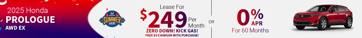 2025 Honda Prologue AWD EX Lease For $249 Per Month for 36 Months with ZERO Due At Signing– OR – 0% APR for 60 	months