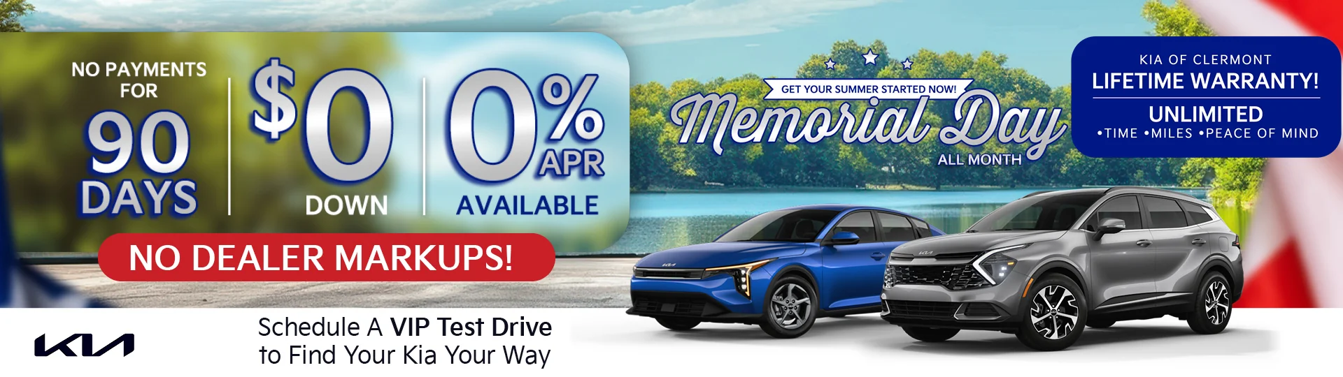 No Payments For 90 Days - $0 Down - 0% APR Available - Get Your Summer Started Now Memorial Day All Month Long - Kia of Clermont Lifetime Warranty - Unlimited Time, Miles, Peace Of Mind - No Dealer Markups - Schedule A VIP Test Drive To Find Your Kia Your Way