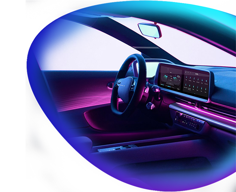 Intior of driver seat of a EV