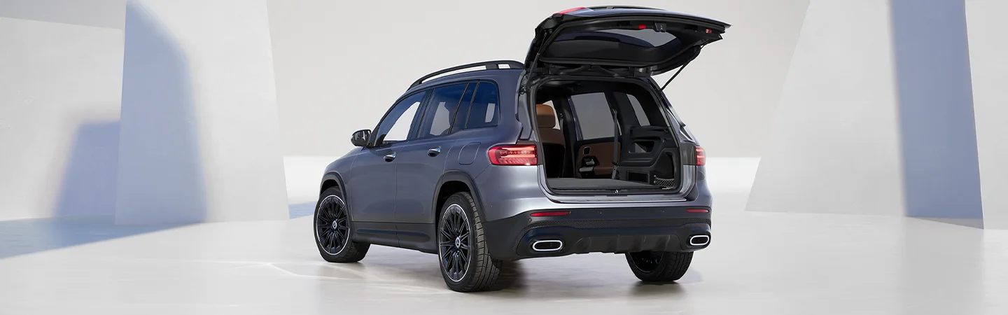 Rear view of the 2025 Mercedes-Benz GLB with the trunk open