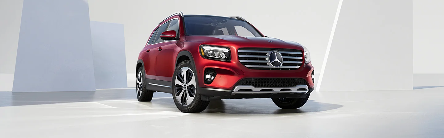 Front angle view of the 2025 Mercedes-Benz GLB in a studio setting