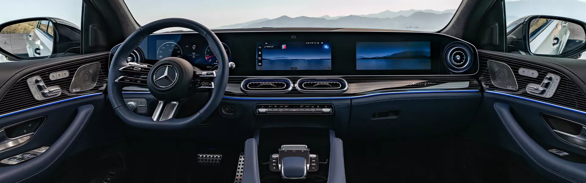 Interior view of the dashboard and tech inside of a 2027 Mercedes-Benz GLE