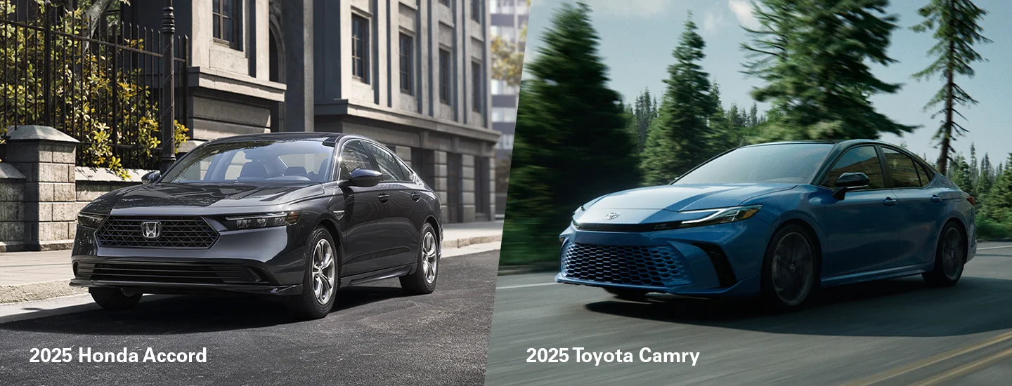 split scren of a 2025 Honda Accord and a Toyota Camry