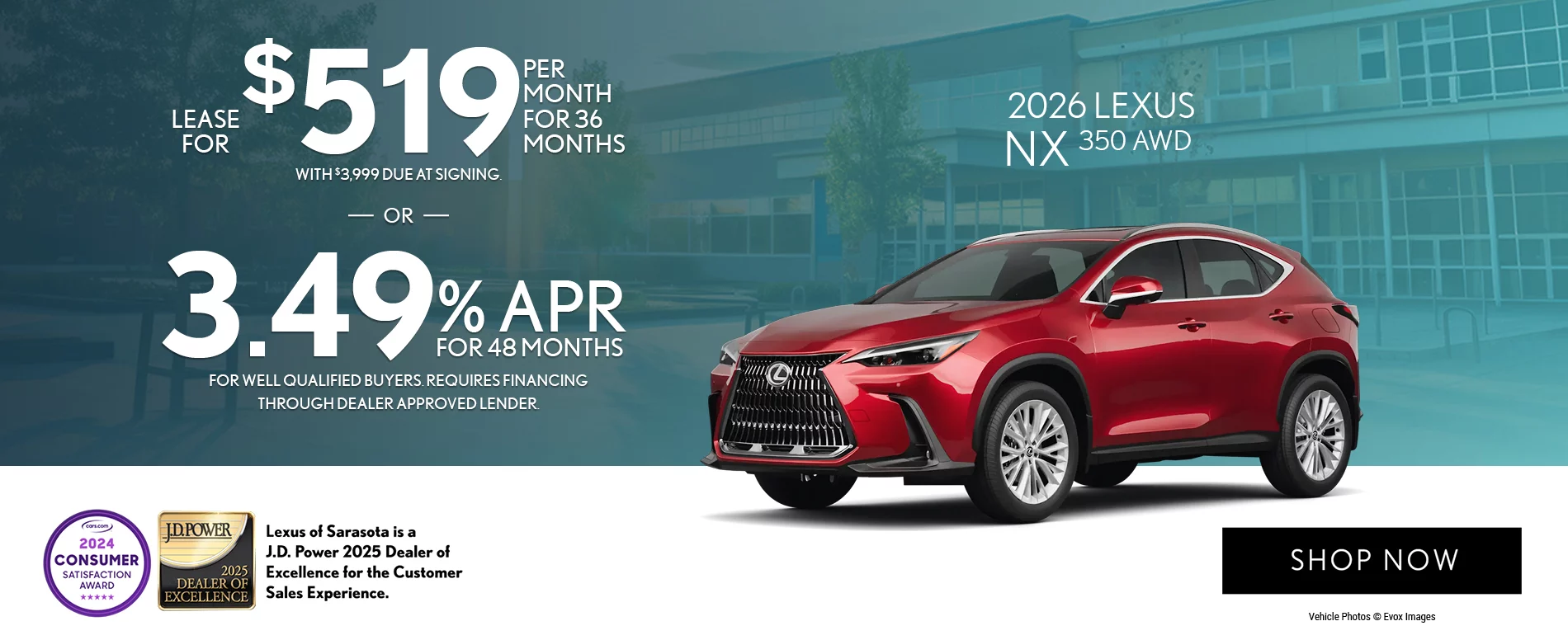2026 Lexus NX 350 AWD  Lease For $519 Per Month For 36 Months for $3,999 Due at Signing. OR 3.49 APR For Up To 48 Months.  For Well Qualified Buyers Requires Financing Through Dealer Approved Lender