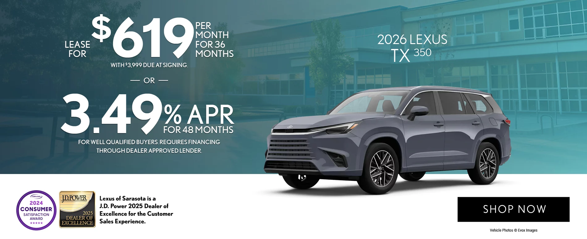 2026 Lexus TX 350  Lease For $619 Per Month For 36 Months with $3,999 Due at Signing. OR 2.99% APR For Up To 48 Months  For Well Qualified Buyers Requires Financing Through Dealer Approved Lender.