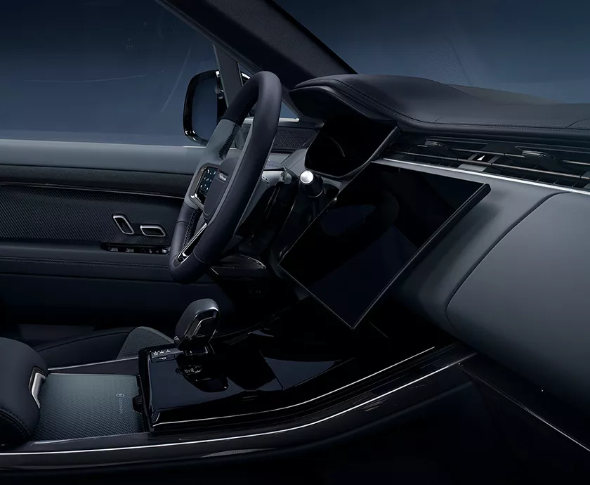 Vehicle interior showing the front seating area