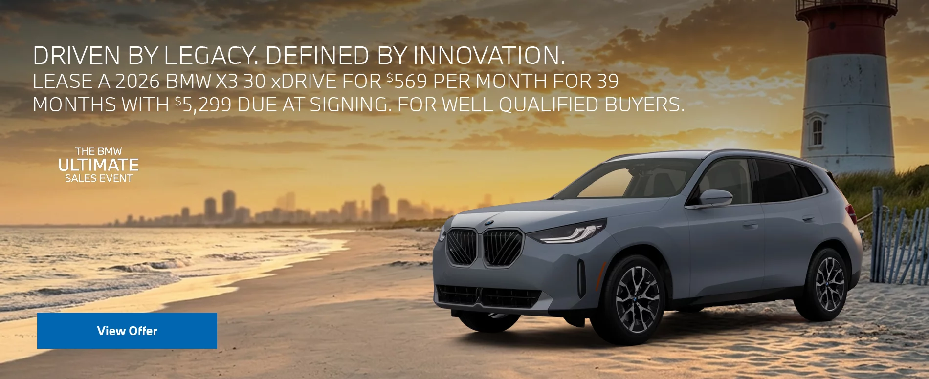 LEASE A 2026 BMW X3 30 xDRIVE FOR $569 PER MONTH FOR 39 MONTHS WITH $5,299 DUE AT SIGNING. FOR WELL-QUALIFIED BUYERS. PLUS, QUALIFIED BUYERS RECEIVE $1,000 LOYALTY CREDIT OFF MSRP.