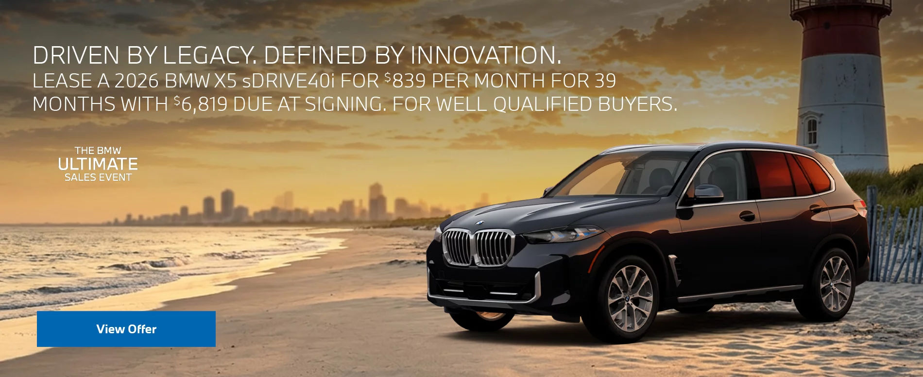 LEASE A 2026 BMW X5 sDRIVE40i FOR $839 PER MONTH FOR 39 MONTHS WITH $6,819 DUE AT SIGNING. FOR WELL-QUALIFIED BUYERS. PLUS, QUALIFIED BUYERS RECEIVE $2,000 LOYALTY CREDIT OFF MSRP.