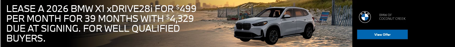 LEASE A 2026 BMW X1 xDRIVE28i FOR $499 PER MONTH FOR 39 MONTHS WITH $4,329 DUE AT SIGNING. FOR WELL-QUALIFIED BUYERS. PLUS, QUALIFIED BUYERS RECEIVE $1,000 LOYALTY CREDIT OFF MSRP.