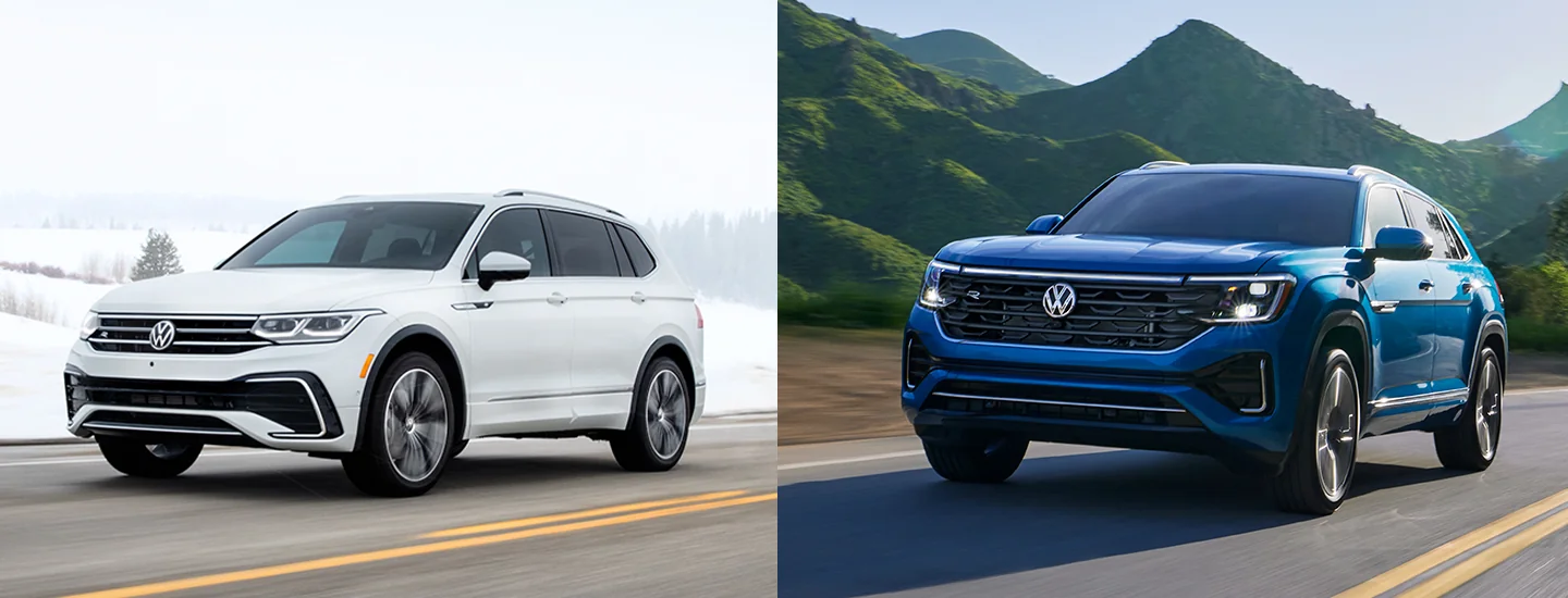 2025 Volkswagen Tiguan and Atlas split image