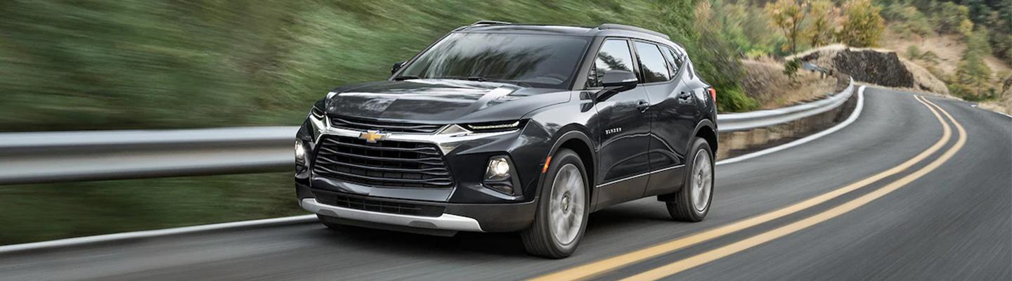 Black 2021 Chevy Blazer on Mountain Road