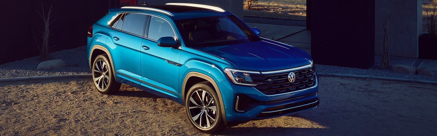 2024 Volkswagen Atlas Cross Sport side front in blue colour
