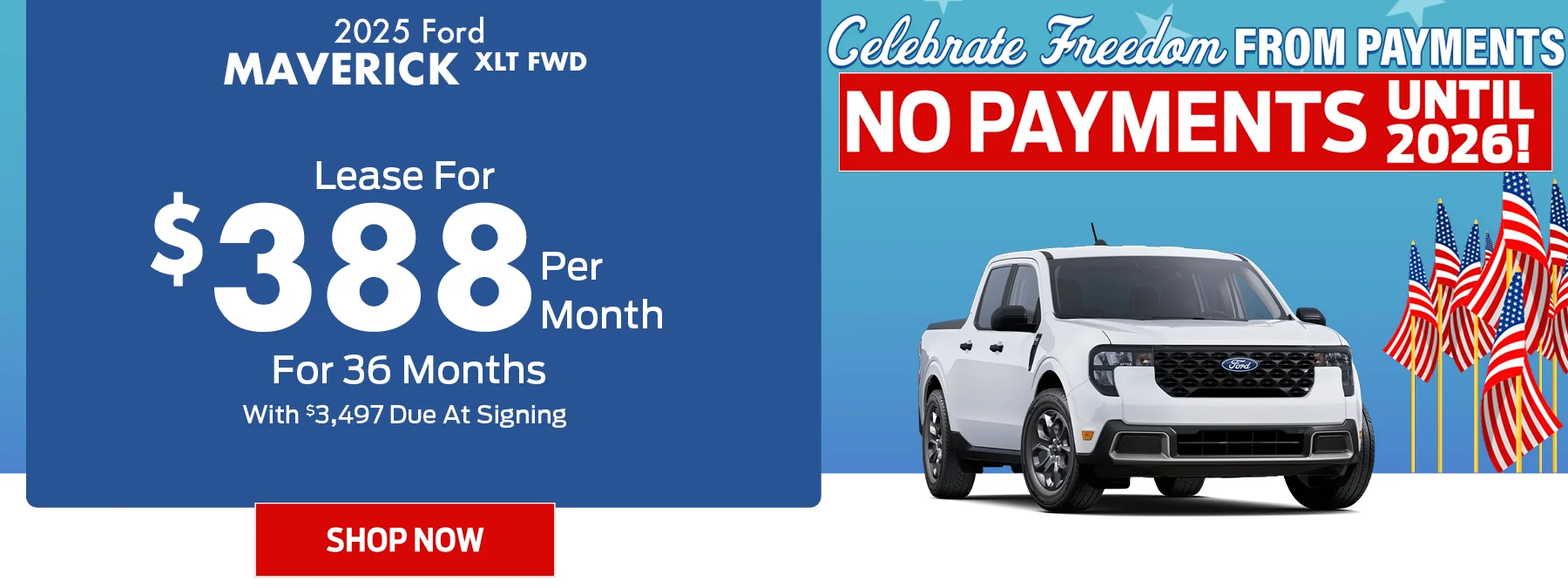2025 Ford Maverick XLT FWD • Lease for $388 Per Month For 36 Months With $3,497 Due at Signing