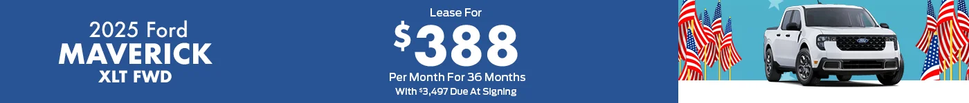 2025 Ford Maverick XLT FWD •	Lease for $388 Per Month For 36 Months With $3,497 Due at Signing