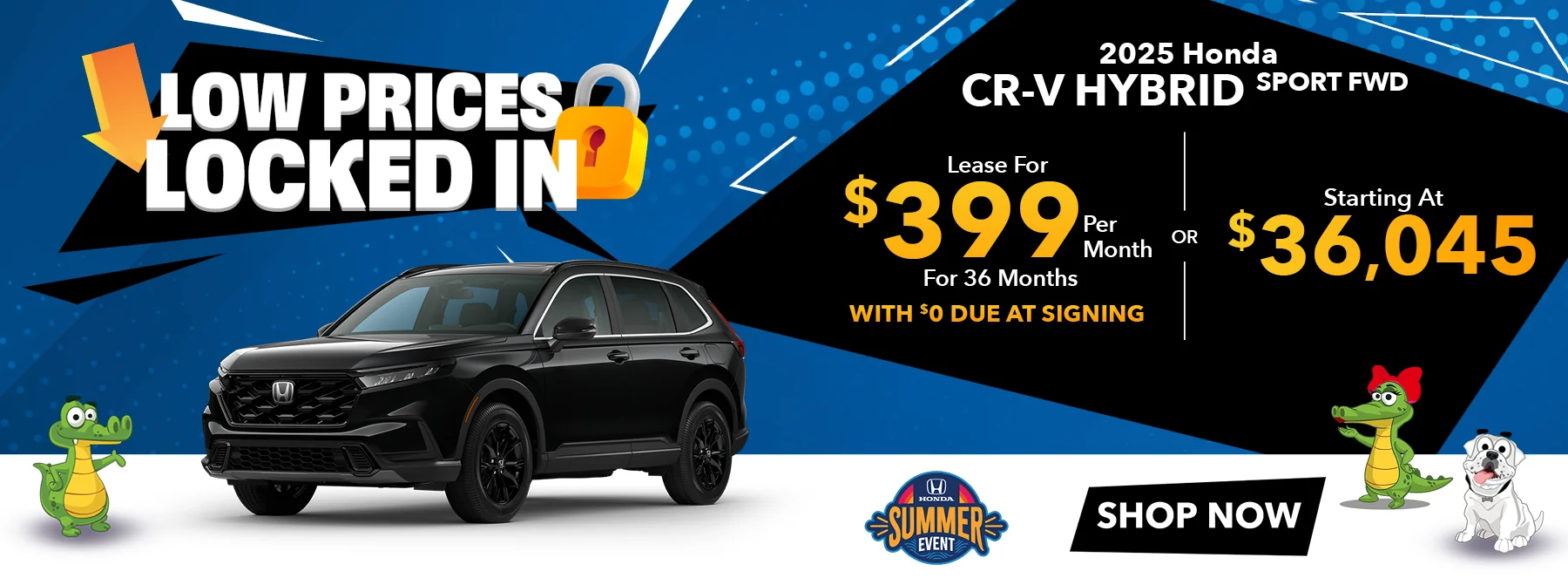 Low Prices Locked In - 2025 Honda CR-V Hybrid Sport FWD Lease For $399 Per Month For 36 Months With $0 Due at Signing Starting At $36,045