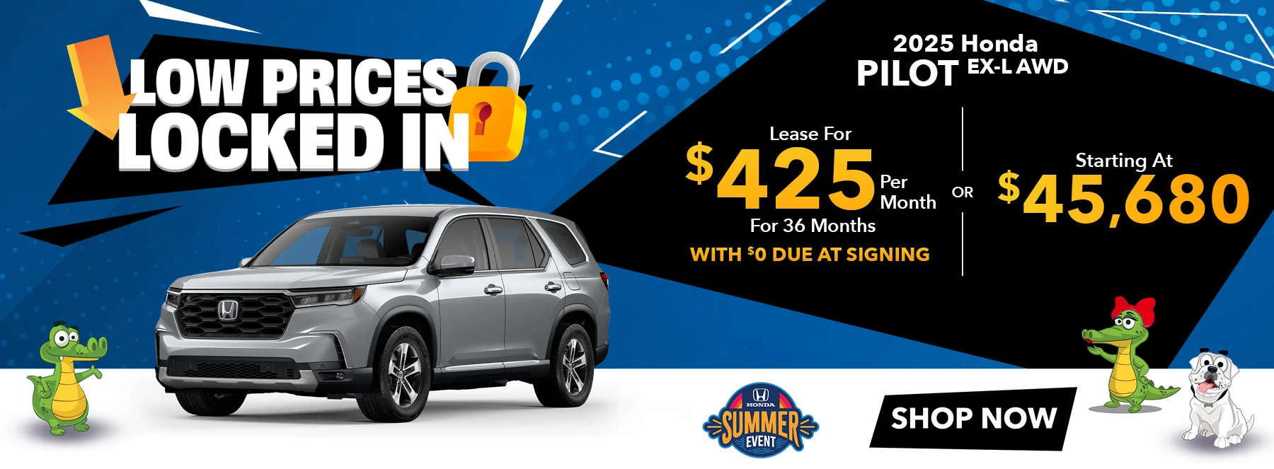 Low Prices Locked In - 2025 Honda Pilot EX-L AWD Lease For $425 Per Month For 36 Months With $0 Due At Signing Starting At $45,680