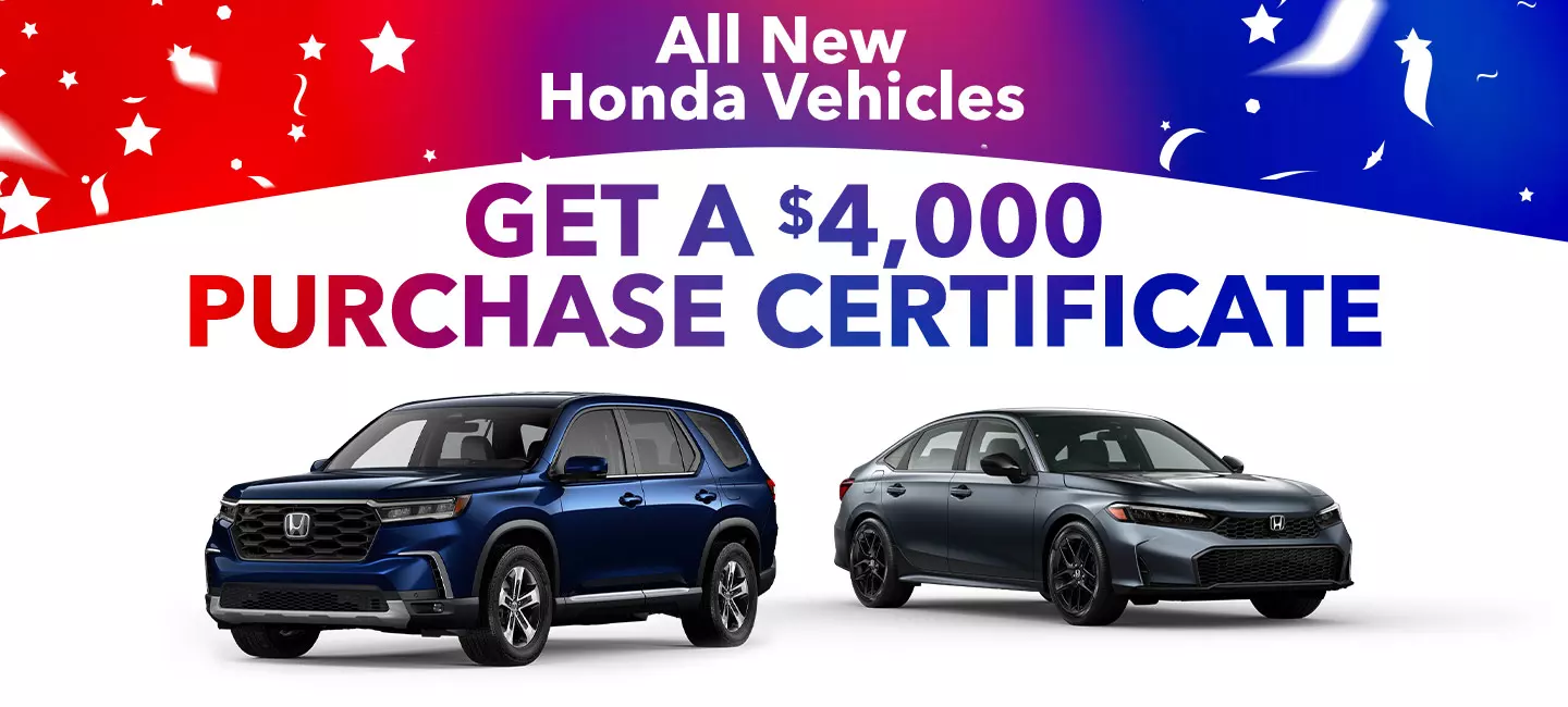 all new honda vehicles | get a $4000 purchase certificate
