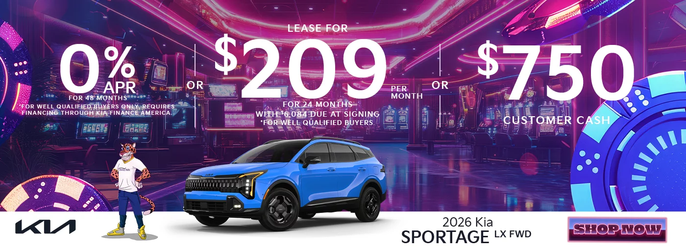 2026 Kia Sportage LX FWD 0% APR For 48 Months *For well qualified buyers only, requires financing through Kia Finance America. -OR- Lease For $209 Per Month For 24 Months With $6,084 Due at Signing *For well qualified buyers. -OR- $750 Customer Cash