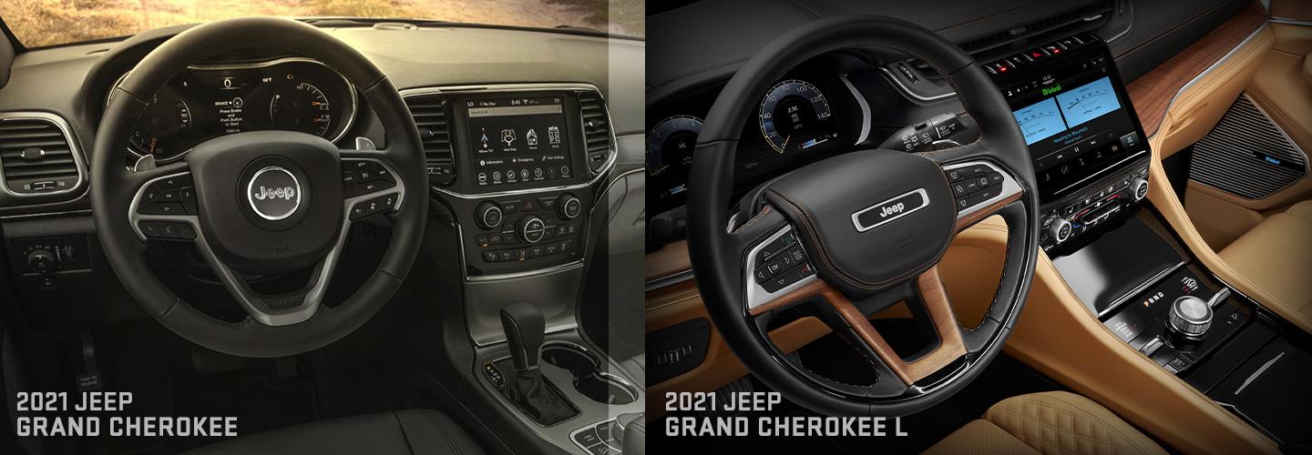 2021 Jeep Grand Cherokee interior dashboard side by side the 2021 Jeep Grand Cherokee L interior dashboard view