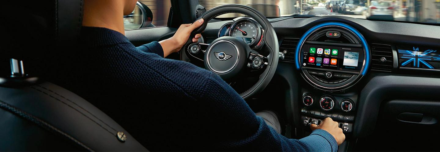 Steering wheel and entertainment console inside the 2021 Hardtop 2 Door