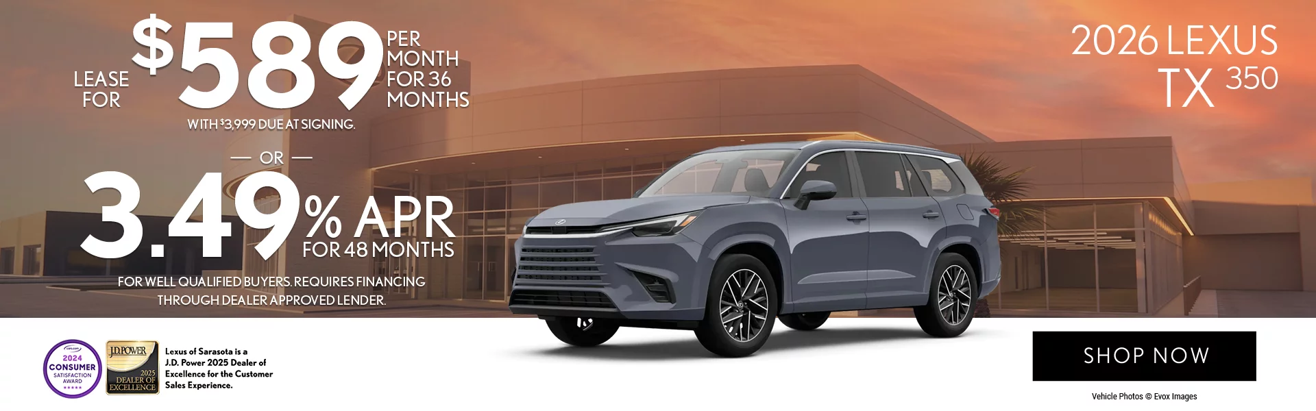 2026 Lexus TX 350  Lease For $589 Per Month For 36 Months with $3,999 Due at Signing.  OR 3.49% APR For Up To 48 Months  For Well Qualified Buyers Requires Financing Through Dealer Approved Lender.