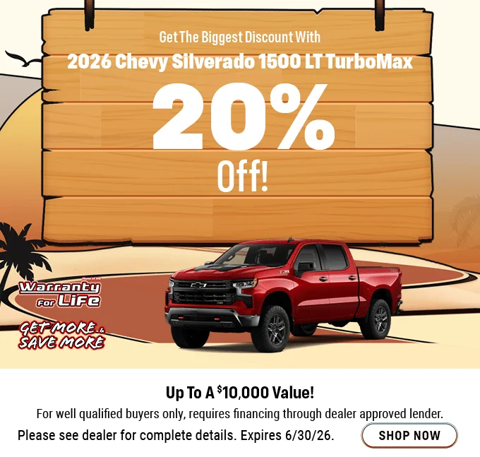 Get The Biggest Discount With 2026 Chevy Silverado 1500 LT TurboMax 20% Off! Up To A $10,000 Value!