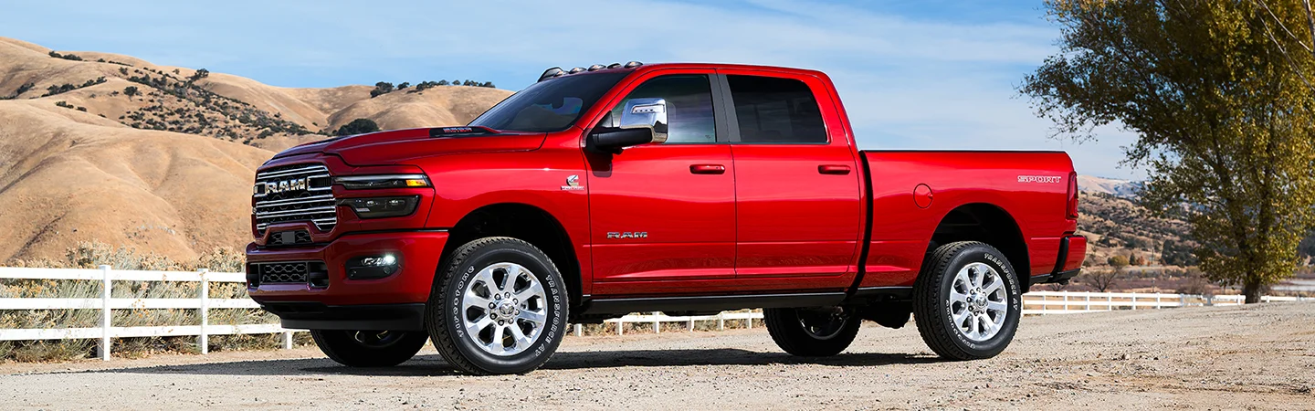 red 2025 RAM 2500 at farm