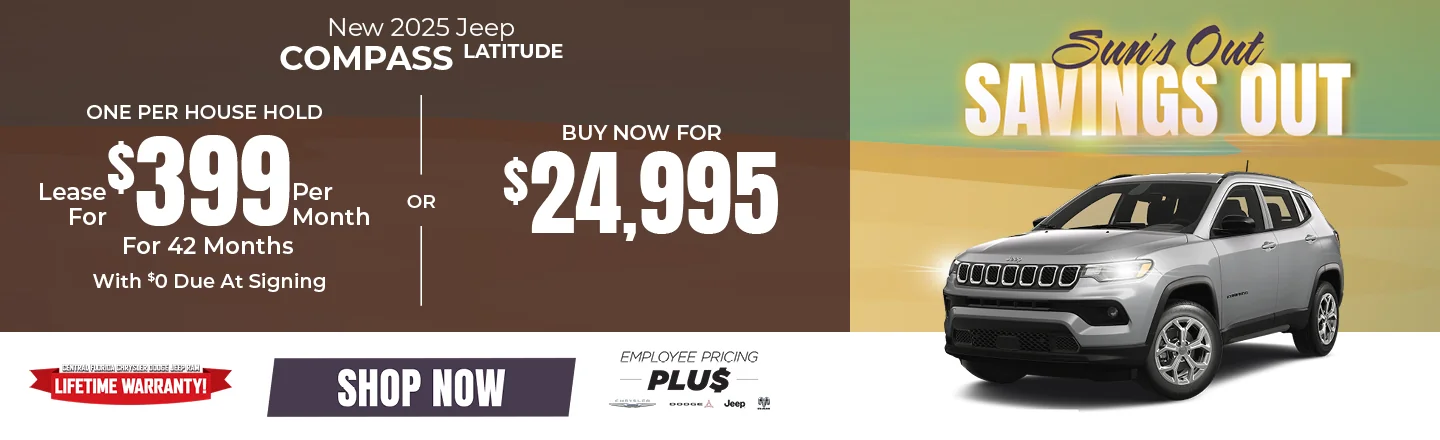 2025 Jeep Compass Latitude  Lease: Lease For $399/months For 39 Months w/ $0 Due at Signing  PURCHASE: MSRP: $30,360 –  BUY NOW FOR $24,995