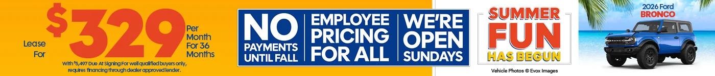 2026 Ford Bronco Lease For $329 Per Month For 36 Months With $5,497 Due At Signing Employee Pricing For All No Payments Until Fall!