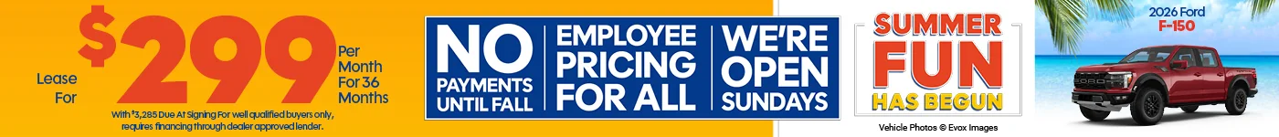 2026 Ford F-150 Lease For $299 Per Month For 36 Months With $3,285 Due At Signing Employee Pricing For All No Payments Until Fall!