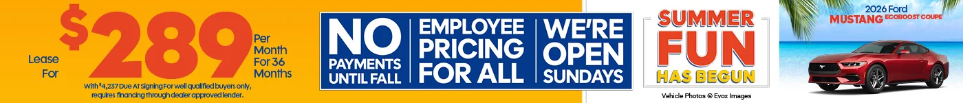 2026 Ford Mustang EcoBoost Coupe Lease For $289 Per Month For 36 Months With $4,237 Due At Signing Employee Pricing For All No Payments Until Fall!