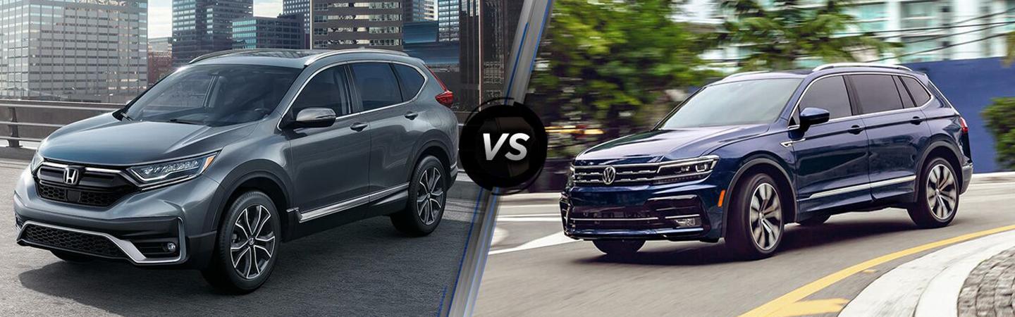 a tiguan and cr-v shown in split screen