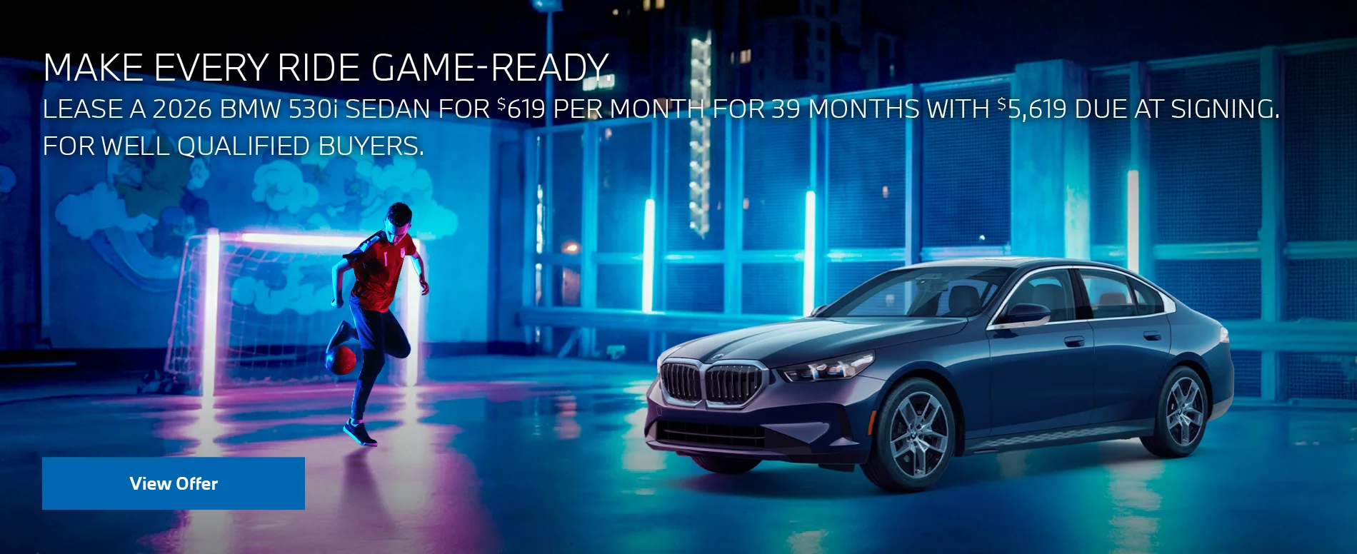 LEASE A 2026 BMW 530i Sedan FOR $619 PER MONTH FOR 39 MONTHS WITH $5,619 DUE AT SIGNING. FOR WELL-QUALIFIED BUYERS. PLUS, QUALIFIED BUYERS RECEIVE $2,000 LOYALTY CREDIT OFF MSRP.