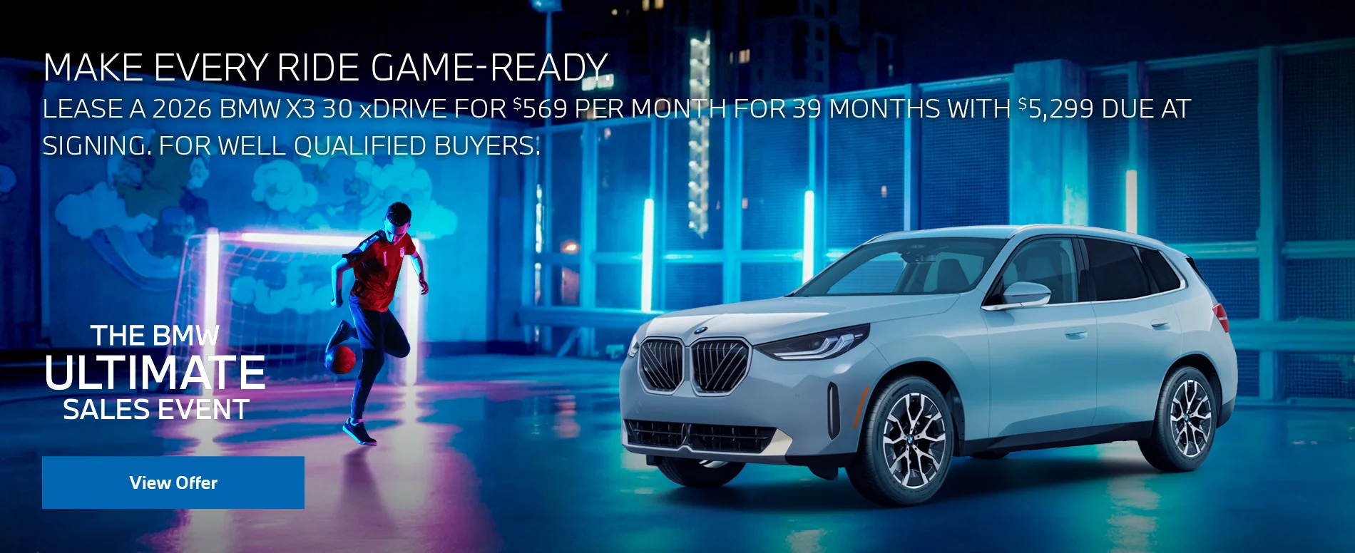 LEASE A 2026 BMW X3 30 xDRIVE FOR $569 PER MONTH FOR 39 MONTHS WITH $5,299 DUE AT SIGNING. FOR WELL-QUALIFIED BUYERS. PLUS, QUALIFIED BUYERS RECEIVE $1,000 LOYALTY CREDIT OFF MSRP.