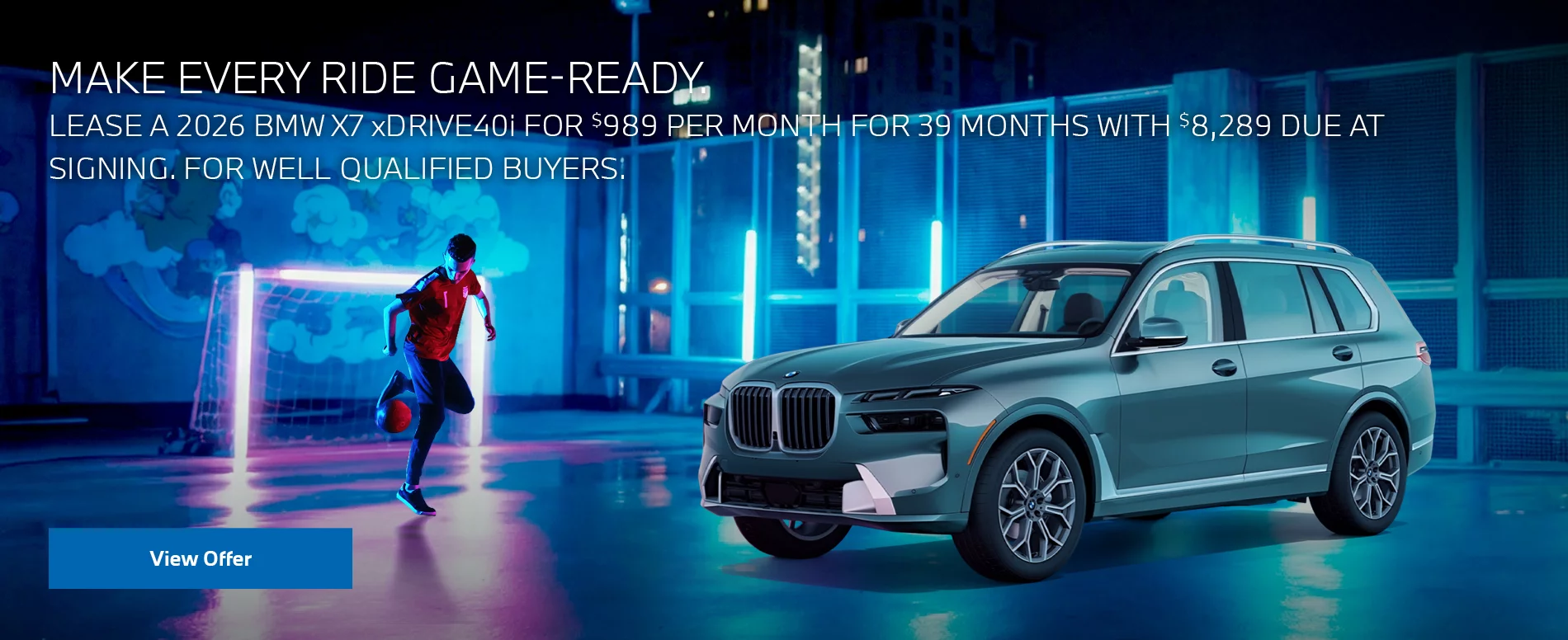 LEASE A 2026 BMW X7 xDRIVE40i FOR $989 PER MONTH FOR 39 MONTHS WITH $8,289 DUE AT SIGNING. FOR WELL-QUALIFIED BUYERS. PLUS, QUALIFIED BUYERS RECEIVE $2,000 LOYALTY CREDIT OFF MSRP.