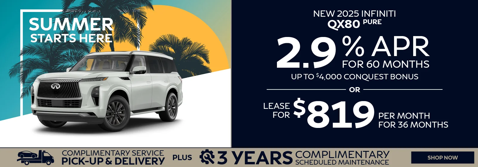 New 2025 INFINITI QX80 PURE - 2.9% APR For 60 Months - Up Tp $4,000 Conquest Bonus - OR Lease For $759 Per Month For 36 Months