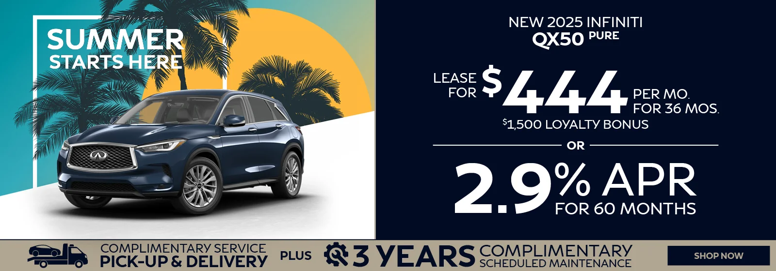 New 2025 INFINITI QX50 PURE - Lease for $444 Per Month For 36 Months - $1,500 Loyalty Bonus - OR 2.9% APR For 60 Months