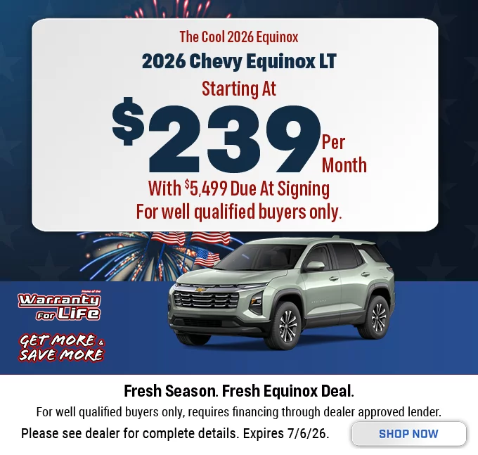 The Cool 2026 Equinox 2026 Chevy Equinox LT Starting At $239 Per Month With $5,499 Due At Signing For Well Qualified Buyers Only. Fresh Season. Fresh Equinox Deal.