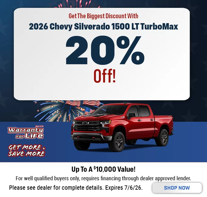 Get The Biggest Discount With 2026 Chevy Silverado 1500 LT TurboMax 20% Off! Up To A $10,000 Value!