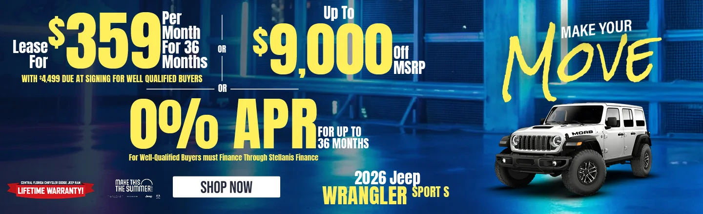 2026 Jeep Wrangler Sport LEASE: Lease For $329 Per month For 36 Months With $0 Due At Signing OR: Up to $10,000 Off MSRP OR: 0% APR for 36 Months 