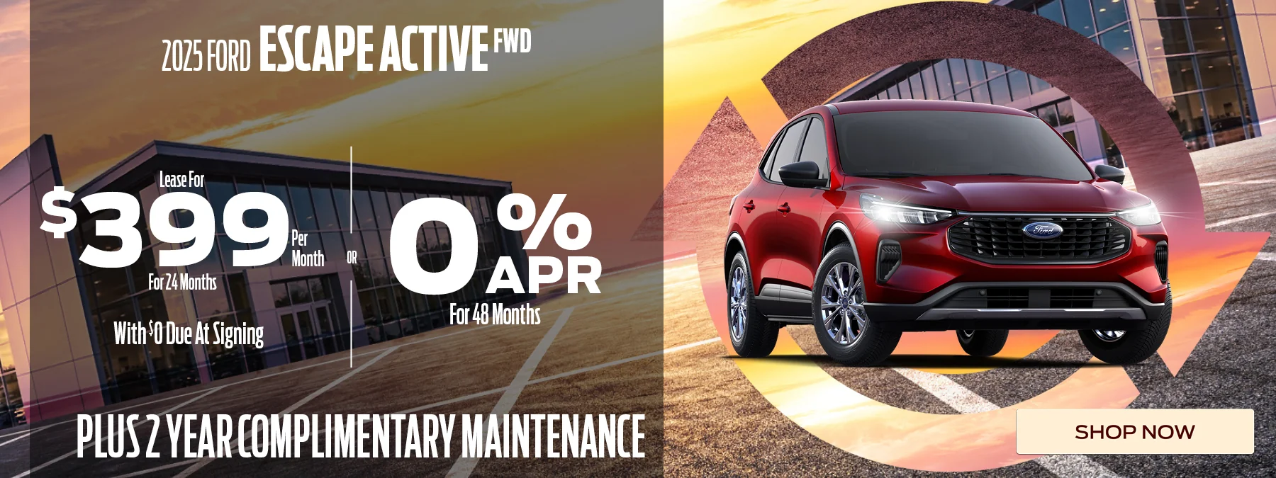2025 Ford Escape Active FWD Lease For $399 for 24 Months With $0 Due At Signing – OR –   0% For 48 Months – Plus 2 year complimentary maintenance