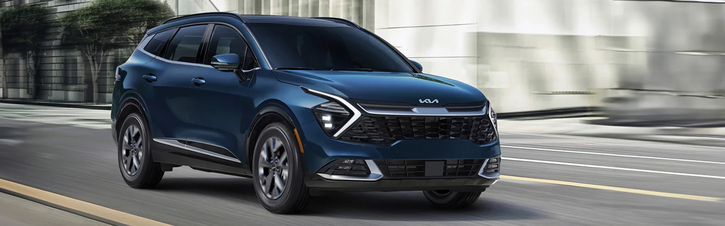 2024 Kia Sportage Specs dark blue color and front view 