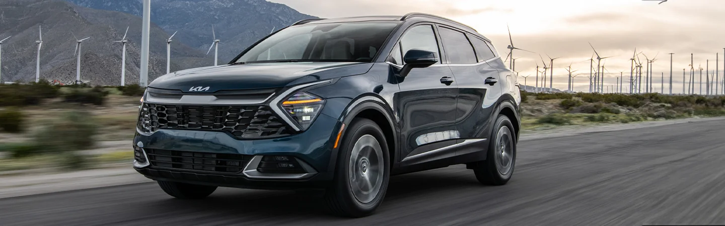 2024 Kia Sportage Specs dark blue color and front view