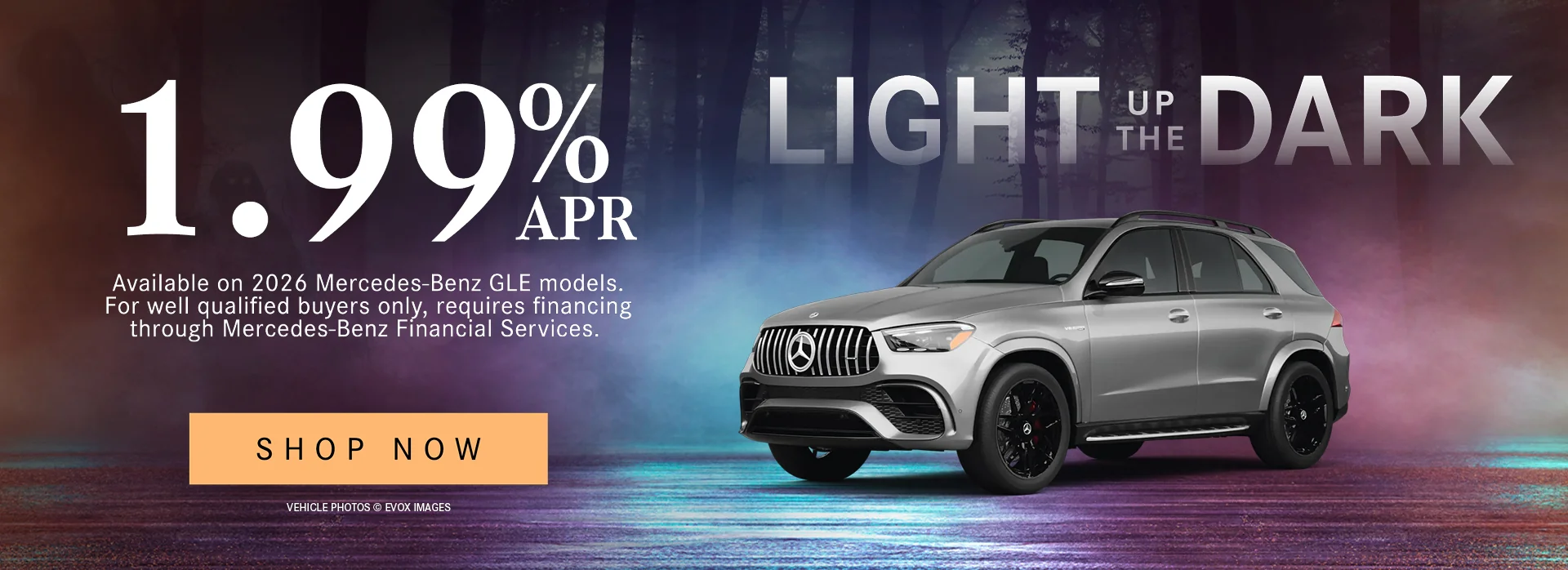 1.99% APR Available on 2026 Mercedes-Benz GLE models. For well qualified buyers only, requires financing through Mercedes-Benz Financial Services.