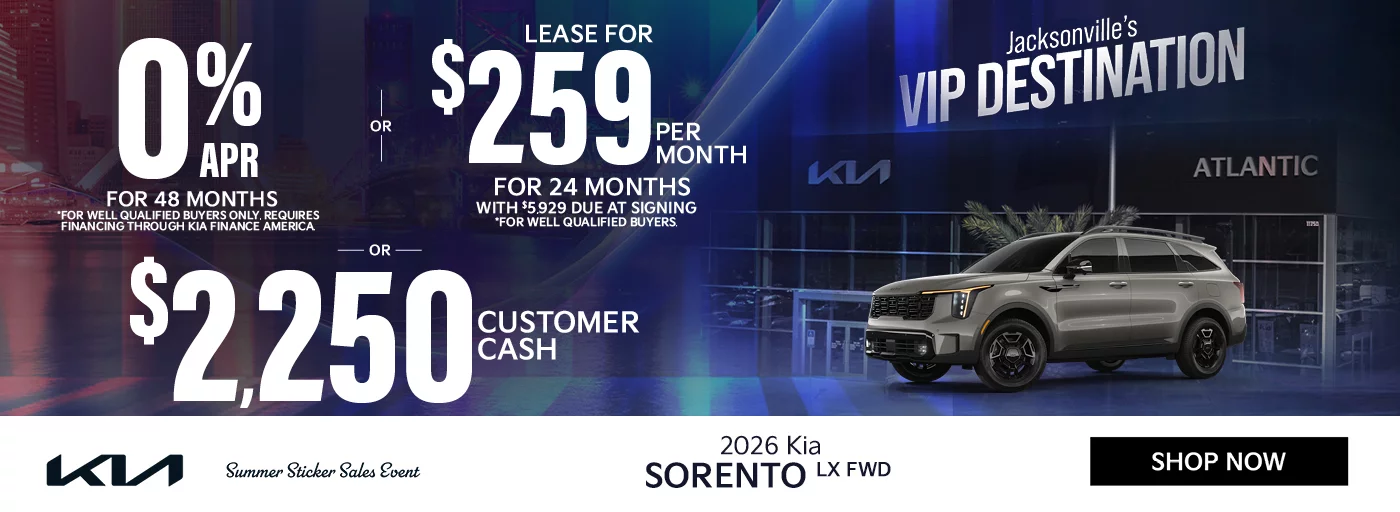 2026 Kia Sorento LX FWD 0% APR For 48 Months *For well qualified buyers only, requires financing through Kia Finance America. OR Lease For $259 Per Month For 24 Months With $5,929 Due at Signing *For well qualified buyers. OR $2,250 Customer Cash